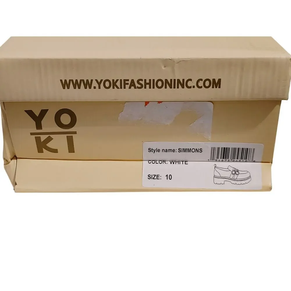 Yoki Simmons Lug Sole Loafers 2 Buckle Straps White Faux Leather Womens US10 NEW